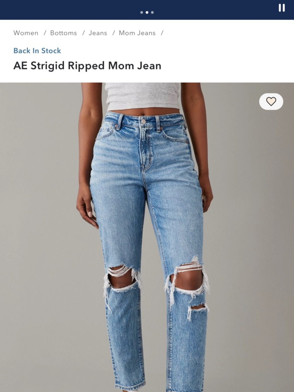 American Eagle Outfitters Light Blue Strigid Ripped Mom Jeans